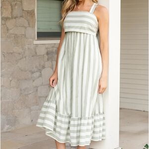 Baltic Born Soren Sage and White Striped Midi Dress - Medium